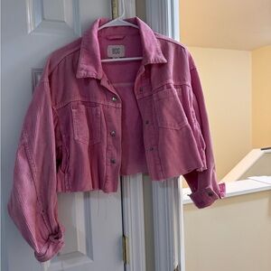 BDG Pink Cropped Jean Jacket
